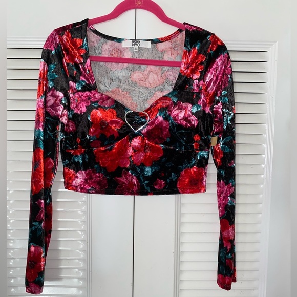 Madden Girl Velvet Rhinestone Heart Crop Top - Picture 2 of 7